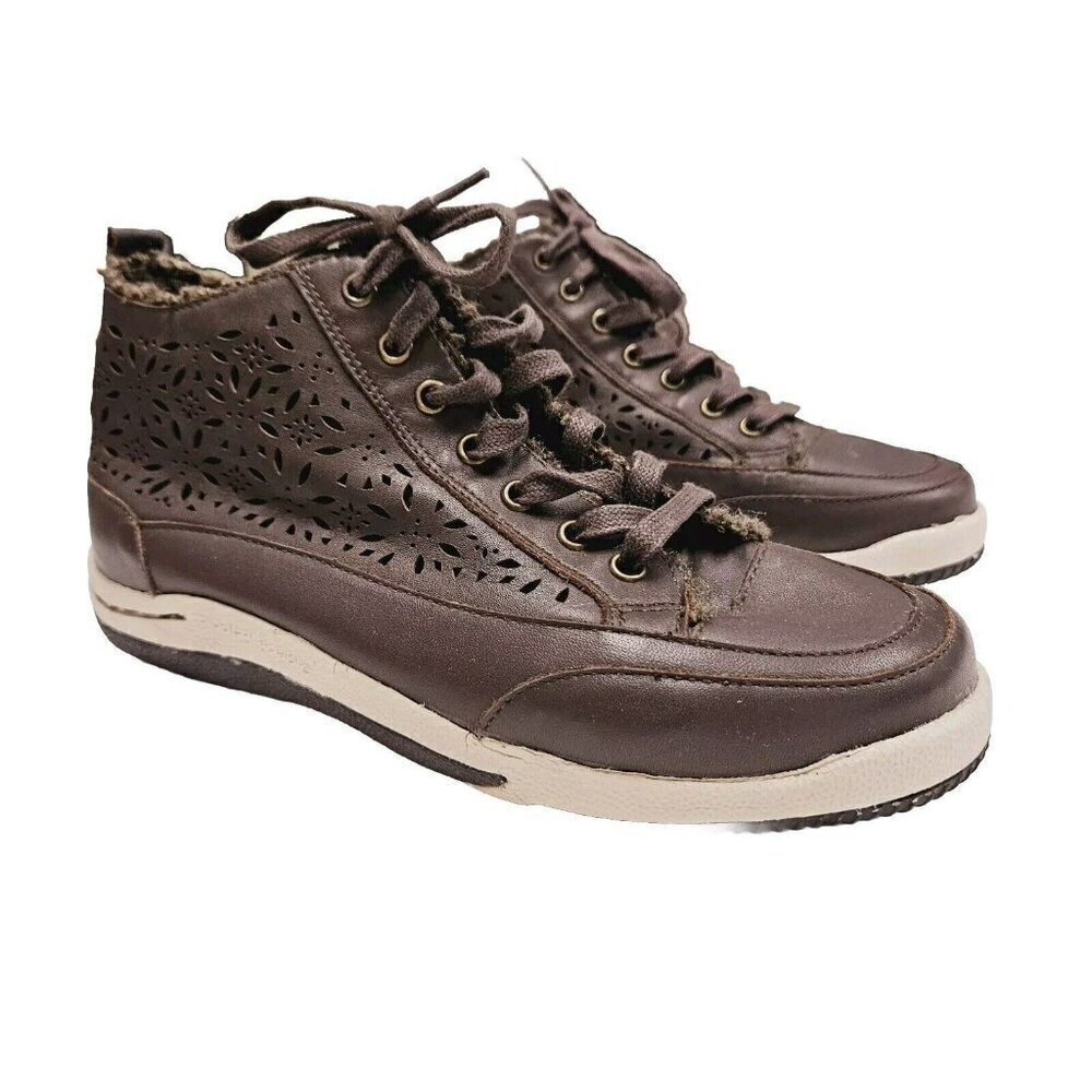 Jambu Eco Designs Lotus Mid Top Lace Up‎ Biodegradable Brown Womens Faux Fur 6.5